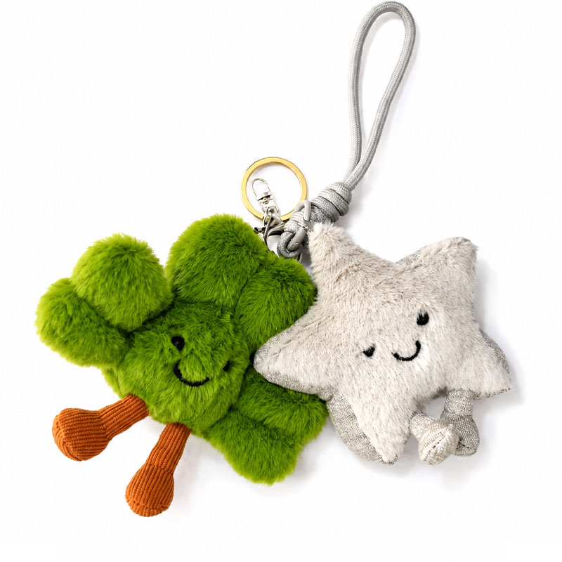 Dual Cute Plush Keychain – Lucky Clover & Smiley Star