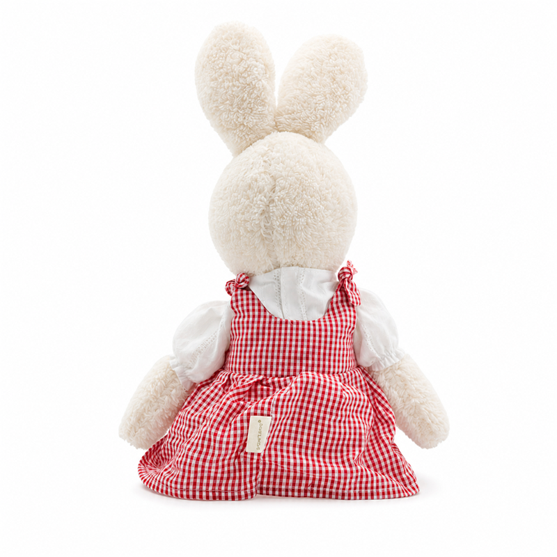 Beige Rabbit Plush Toy Red Gingham Dress Children Girl Gift Cute Doll Stuffed Animal Toys