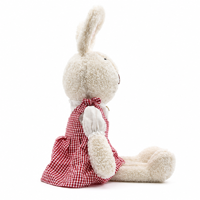 Beige Rabbit Plush Toy Red Gingham Dress Children Girl Gift Cute Doll Stuffed Animal Toys