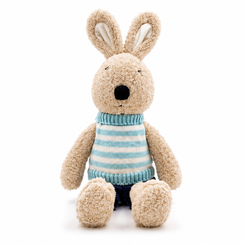 Beige Rabbit Plush Toy Blue Striped Sweater Children Gift Cute Doll Sleeping Pillow Stuffed Animal Toys