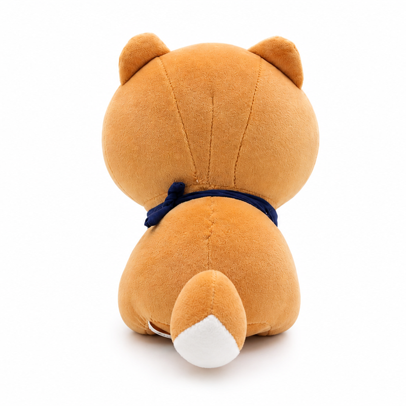 Big Head Orange Puppy Plush Toy with Navy Bib Children Gift Cute Doll Stuffed Animal Toy