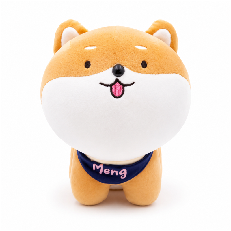 Big Head Orange Puppy Plush Toy with Navy Bib Children Gift Cute Doll Stuffed Animal Toy