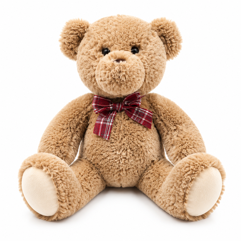 Brown Teddy Bear Plush Toy with Red Plaid Bow Children Gift Classic Stuffed Animal Toy