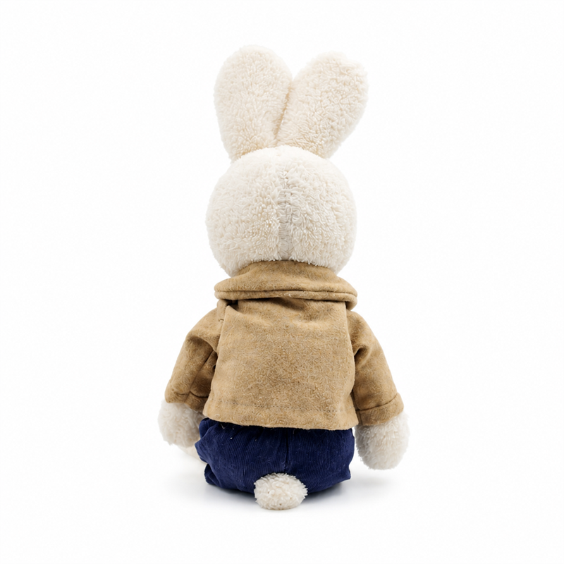 Cream Rabbit Plush Toy with Brown Coat and Navy Pants