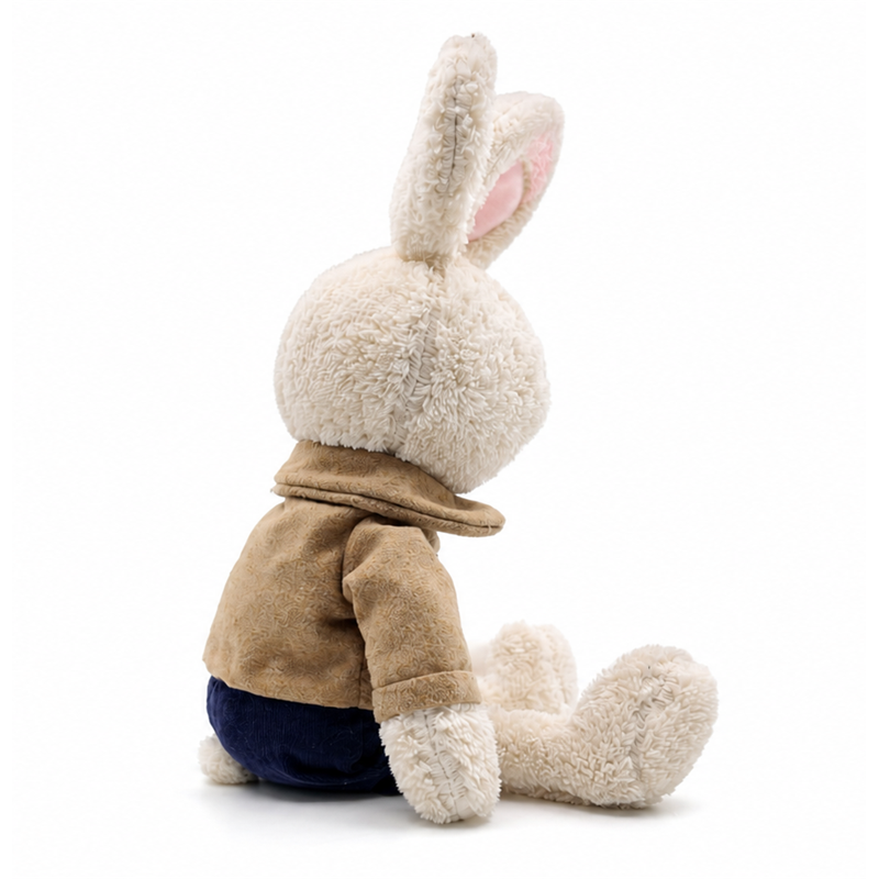Cream Rabbit Plush Toy with Brown Coat and Navy Pants