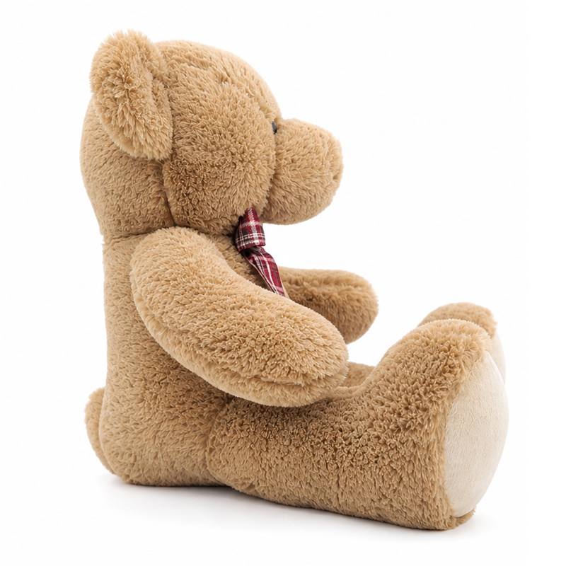 Dark Brown Teddy Bear Plush Toy with Red Plaid Bow Children Gift Stuffed Animal