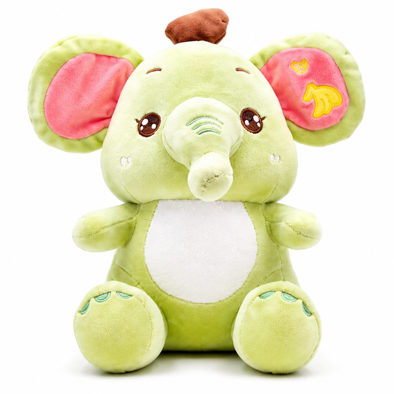 Green Elephant Plush Toy with Banana Embroidery Children Gift Cute Doll Sleeping Pillow Stuffed Animal Toys