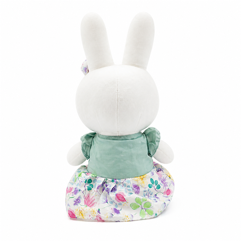 White Rabbit Plush Toy with Floral Dress and Bow Children Girl Gift Stuffed Animal Toy