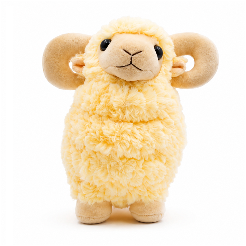 Yellow Plush Sheep Toy with Curled Horns Baby Gift Cute Doll Stuffed Animal Toys