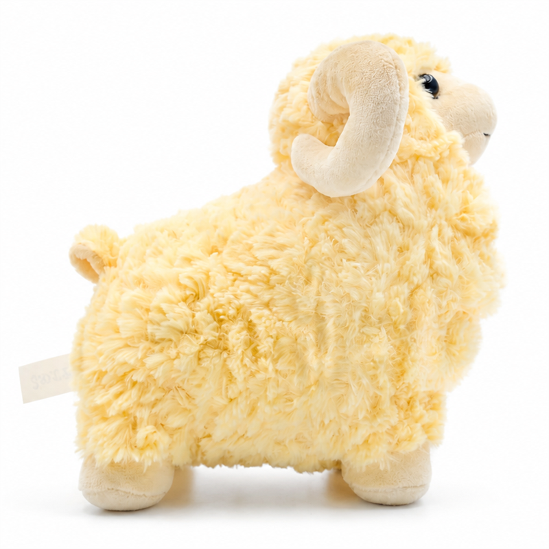 Yellow Plush Sheep Toy with Curled Horns Baby Gift Cute Doll Stuffed Animal Toys