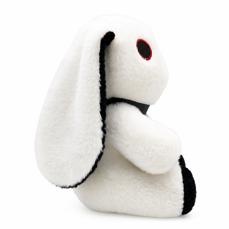 Gothic White Bunny Plush Toy with Black Ears and Red Heart Children Gift Cute Stuffed Animal Doll