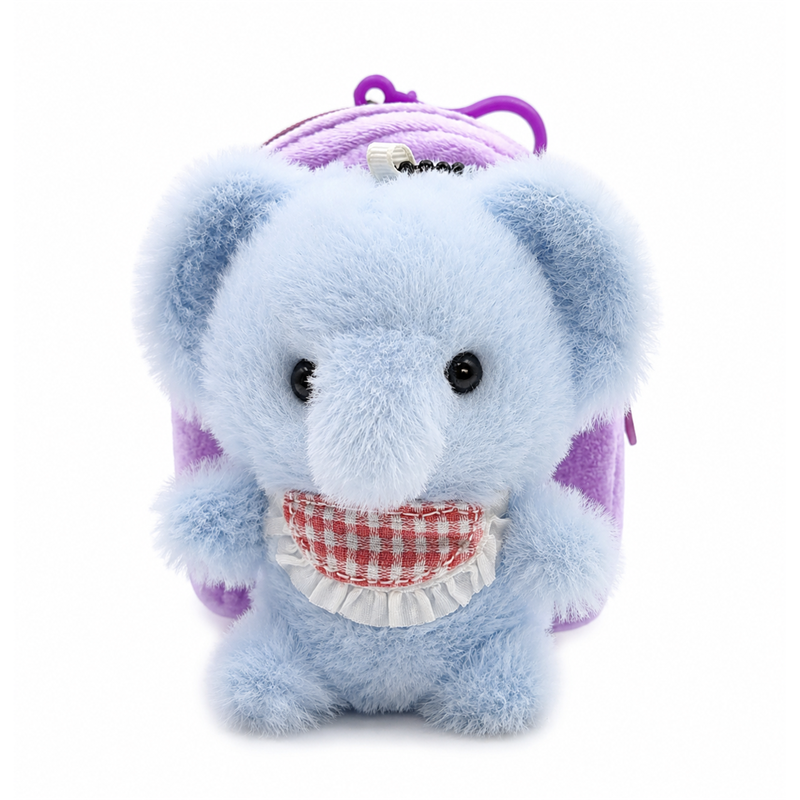 Blue Elephant Plush Backpack with Red Check Scarf Baby Gift Cute Stuffed Animal Bag