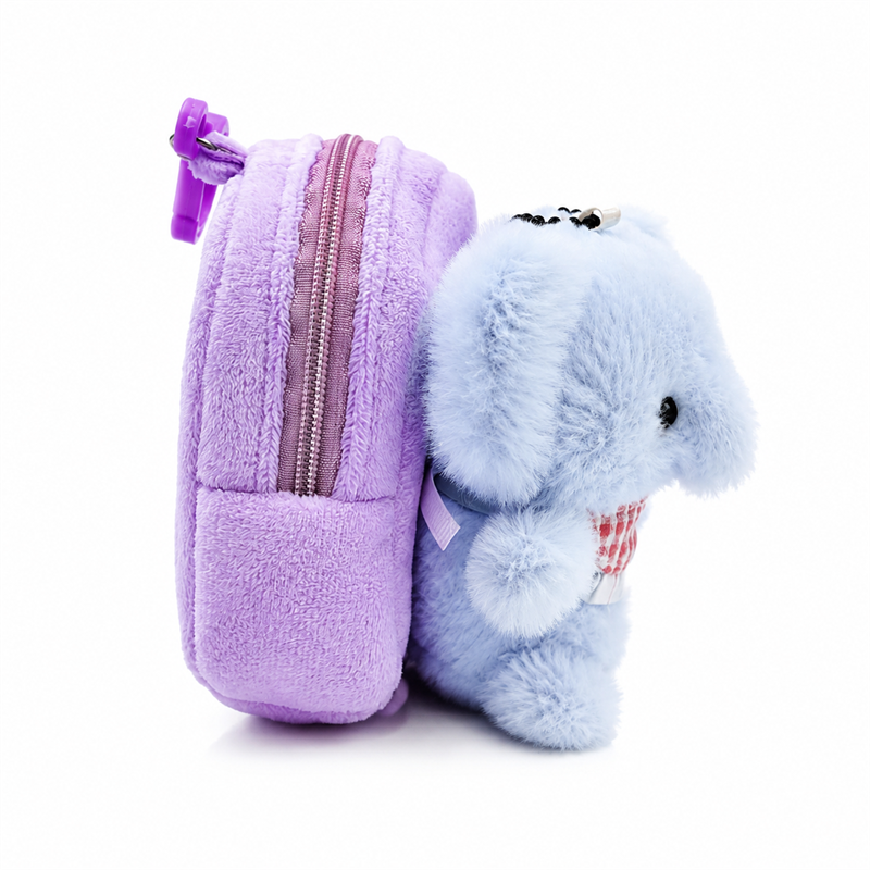 Blue Elephant Plush Backpack with Red Check Scarf Baby Gift Cute Stuffed Animal Bag