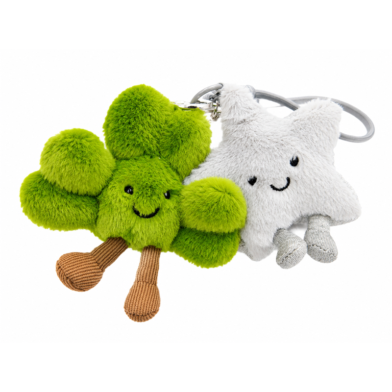 Four Leaf Clover and Star Plush Keychain Set Lucky Charm Cute Soft Stuffed Toy