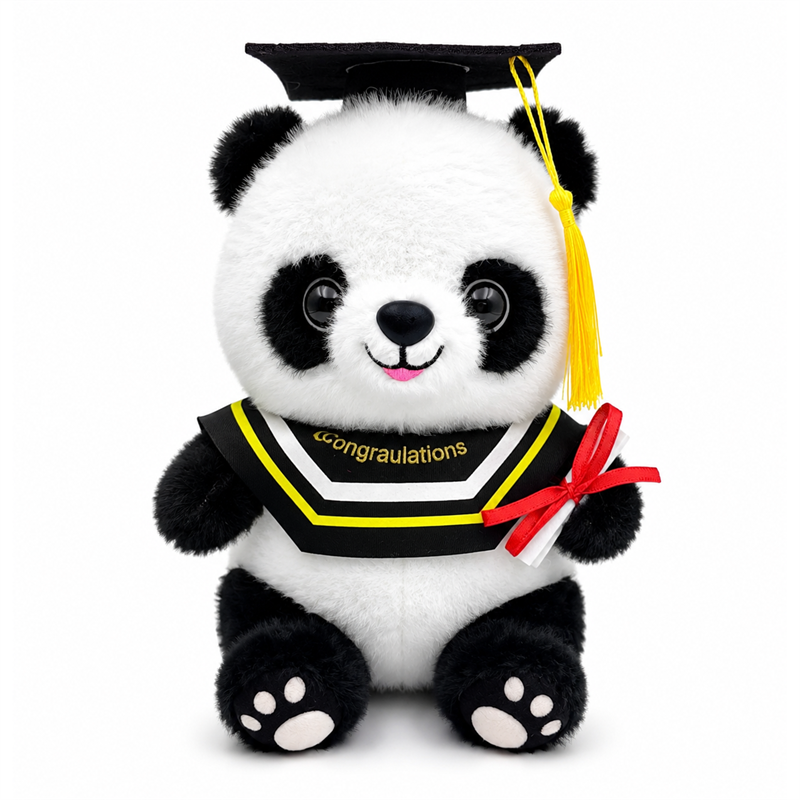 Graduation Panda Plush Toy with Black Cap and Diploma Scroll Children Gift Cute Stuffed Animal Doll