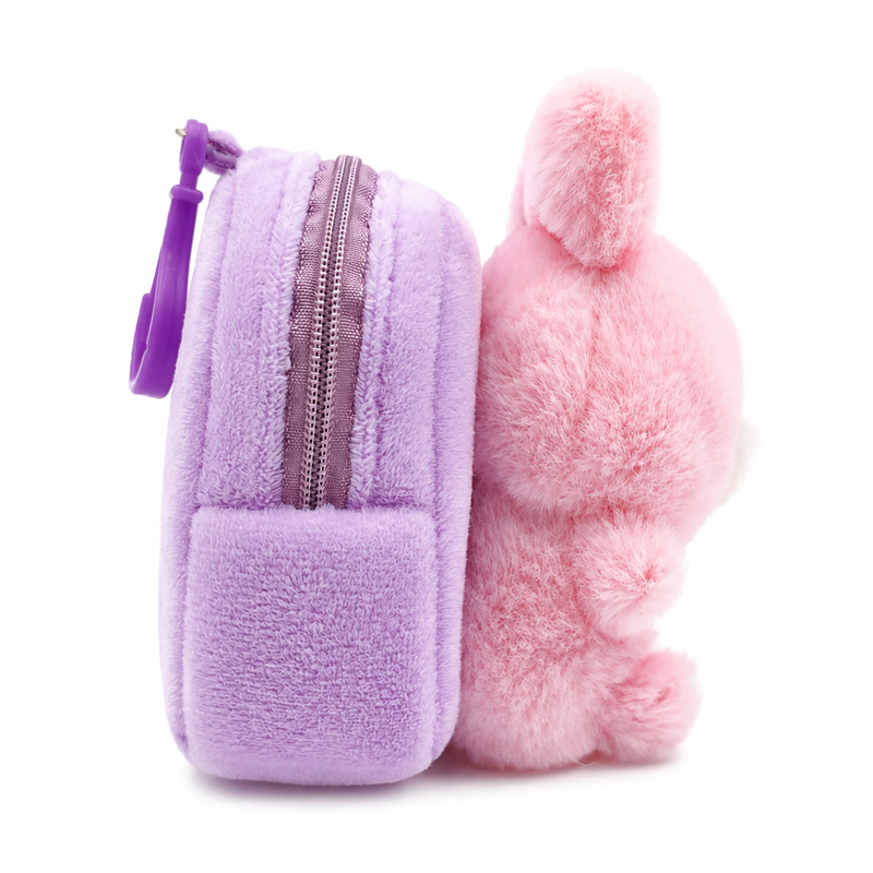 Pink Bunny Plush Backpack with Blue Check Bow Baby Gift Cute Stuffed Animal Bag