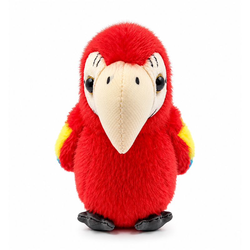 Red Parrot Plush Toy with Colorful Wings and Wrist Strap Children Gift Cute Stuffed Animal Doll