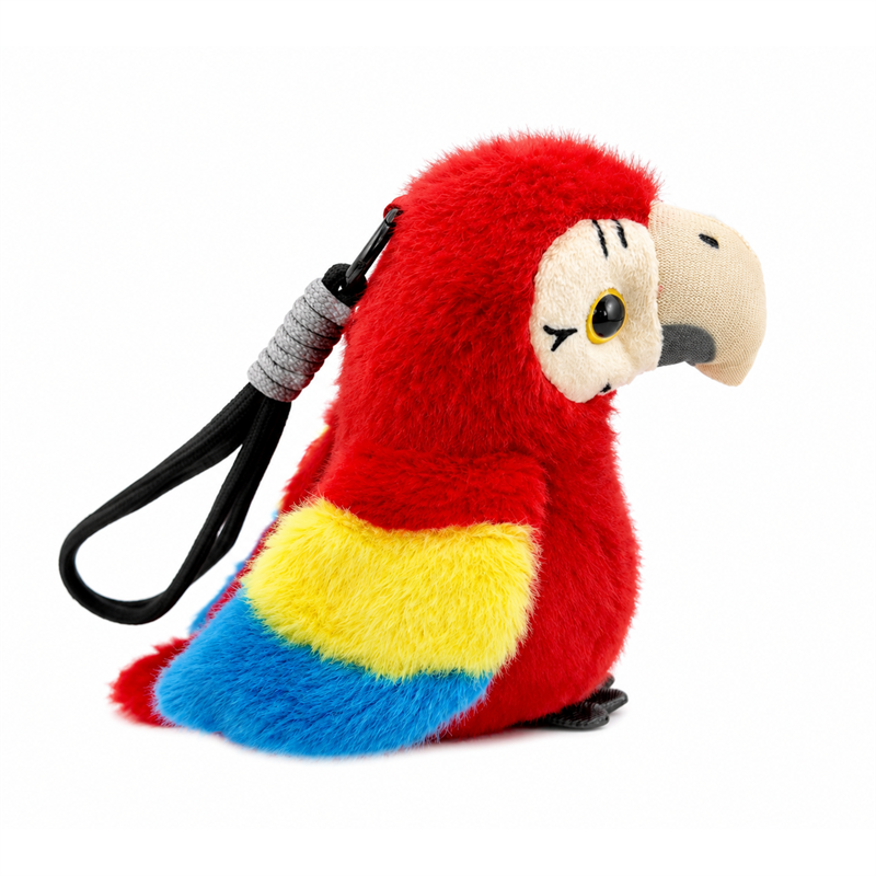 Red Parrot Plush Toy with Colorful Wings and Wrist Strap Children Gift Cute Stuffed Animal Doll