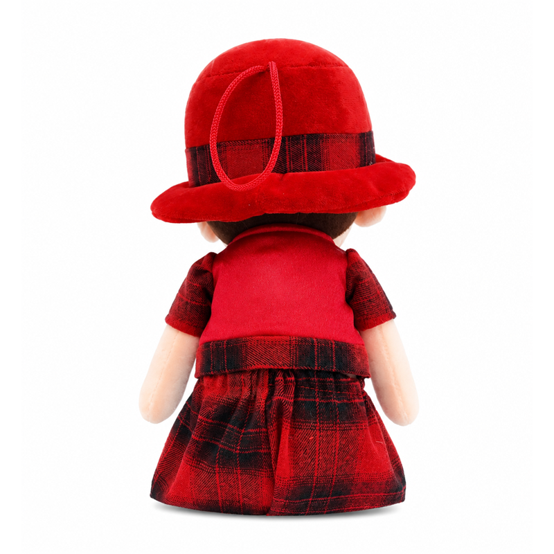 Red Plaid Boy Plush Doll with Soft Hat Children Gift Cute Stuffed Toy