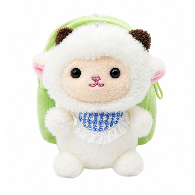 White Lamb Plush Backpack with Green Bag Baby Gift Cute Stuffed Animal Doll