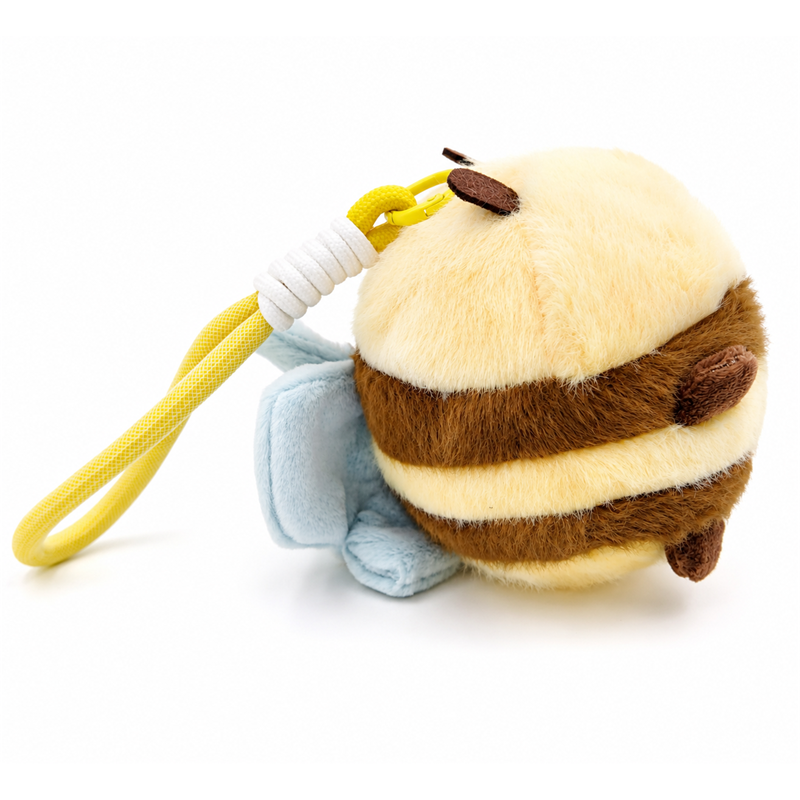 Yellow Bee Plush Keychain with Blue Wings Children Gift Cute Stuffed Animal Charm